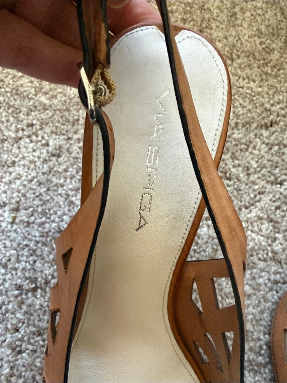 Via Spiga Cognac tan Leather Cutout Slingback Heels